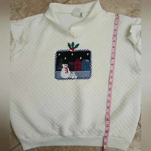 Vintage Jantzen Quilted Snowman Sweater Large White 80s Winter Holiday Pullover - Picture 9 of 9